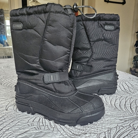VGUC Sorel Snow Pack Winter Boots Size 5 Big Kids Black Waterproof Snow Ice